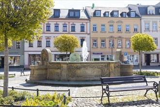 Art Nouveau Fountain on the Market Square in Waldheim