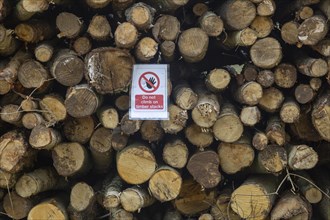 Do not climb on timber stacks sign