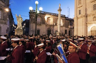 The local band playing marches during the Good Friday procession in front of the Church of St. Sebastian in Qormi