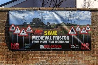 Protest campaign banner against Scottish Power and National Grid proposed electricity substation at Friston