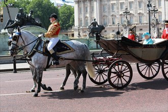 The Queen leaves Buckingham Palace for annual Trooping the Colour ceremony in London in honour of Queen Elizabeths birthday