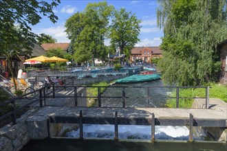 Typical spreewald canal with boats in summer