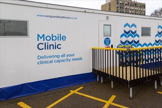 Mobile Clinic temporary NHS building. Vanguard Health Care