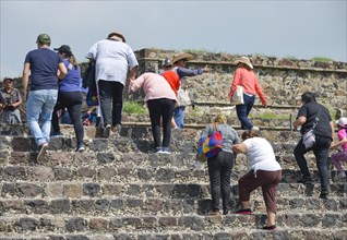 Tourists at the Temple of Quetzalcoatl