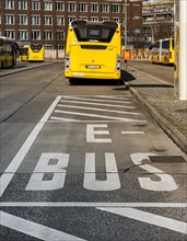 Parking for electric buses of the Berliner Verkehrsbetriebe at the Zoologischer Garten bus station