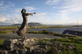Niall Bruton emigration statue and landscape scene at Rosses Point. Sligo