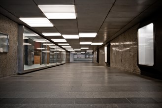 Interior photograph of a subway for pedestrian walkways