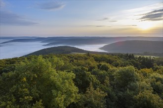 View from Katzenbuckel mountain with morning mist