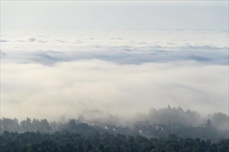 View from Katzenbuckel mountain with morning mist