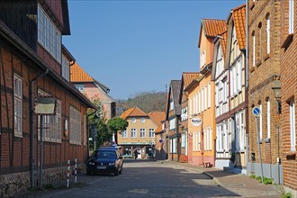 Narrow street with half-timbered houses in Hitzacker