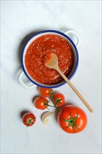 Bowl with tomato sauce