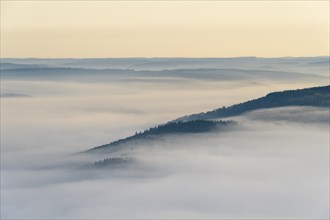 View from Katzenbuckel mountain with morning mist