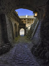 View of castle gate and exit of double castle Buerresheim from the Middle Ages