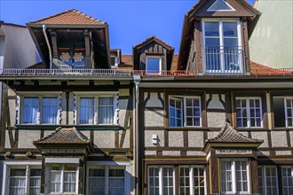 Half-timbered facades with lift dormers built in 1586 in Lindau