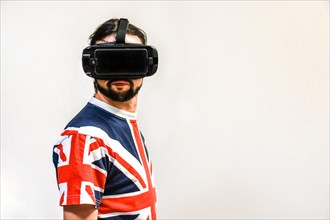 Man on white background with Virtual Reality headsets on