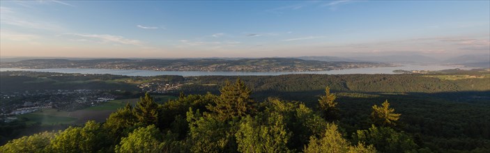 View of Lake Zurich from the high watchtower on the Albispass