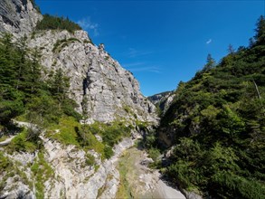 Rugged rocky mountain landscape in summer with a small river. Taken in the Oetschergraeben in Lower Austria