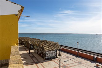 Beautiful view of Ria Formosa and fishermen's wooden storage in Faro