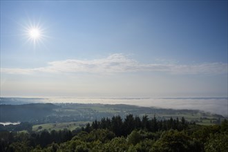 View from Katzenbuckel mountain with morning sun