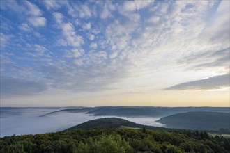 View from Katzenbuckel mountain with morning mist