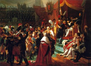 First conferment of the Cross of the Legion of Honour on 14 July 1804 by Napoleon Bonaparte in the Invalides Cathedral in Paris