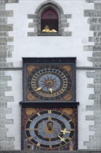 Two tower clocks on the old town hall tower
