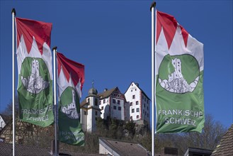 Waving advertising flags of Franconian Switzerland