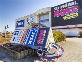 Company sign from the furniture store JYSK and SB-Moebel Boss