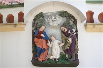 Figural representation of the Holy Family on a wall of the Cistercian abbey Klosterstift St. Marienthal an der Neisse