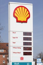 Price board at a Shell petrol station
