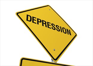 Yellow depression road sign isolated on a white background with clipping path