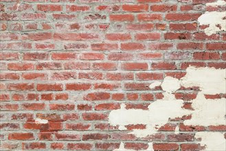 Old red brick wall background texture with plaster