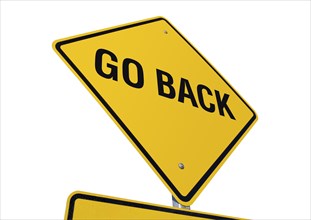 Yellow go back road sign isolated on a white background with clipping path