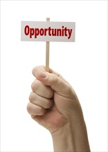 Opportunity sign in male fist isolated on A white background