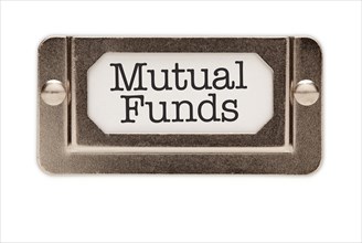 Mutual funds file drawer label isolated on a white background