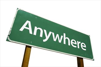 Anywhere green road sign isolated on a white background with clipping path