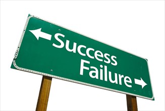 Success and failure road sign isolated on white with clipping path