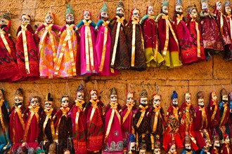 Colorful handmade traditional Rajasthani puppets for sale in Jaisalmer