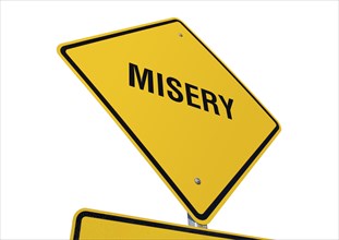 Yellow misery road sign isolated on a white background with clipping path