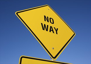 No way yellow road sign against a deep blue sky with clipping path