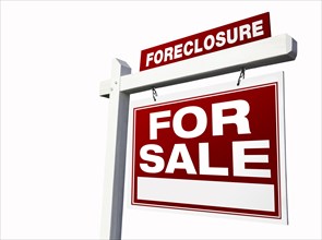 Red foreclosure real estate sign isolated on white