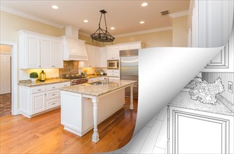 Kitchen photo page corner flipping with drawing behind