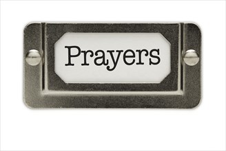 Prayers file drawer label isolated on a white background