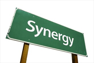 Synergy road sign isolated on white with clipping path