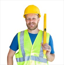 Caucasian male contractor with hard hat