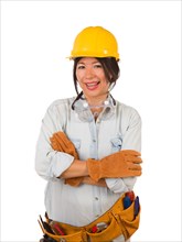 Hispanic female contractor wearing goggles
