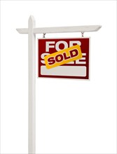 Sold for sale real estate sign isolated on a white background