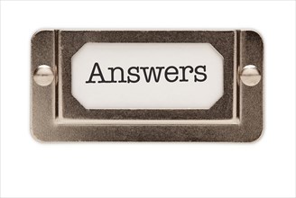 Answers file drawer label isolated on a white background