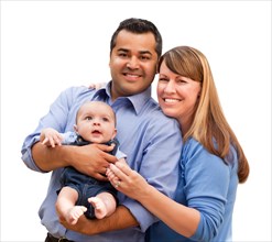 Happy mixed-race family posing for A portrait isolated on a white background