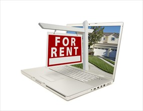 For rent sign & new home on laptop isolated on a white background